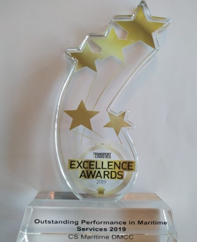 Transport & Logistics Excellence Awards 2019 trophy for Outstanding Performance in Maritime Services